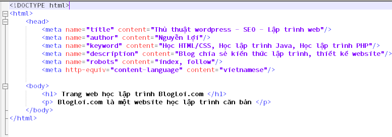 các thẻ html khai báo thông tin web