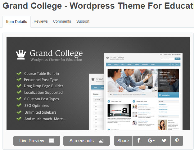theme wordpress giáo dục Grand College